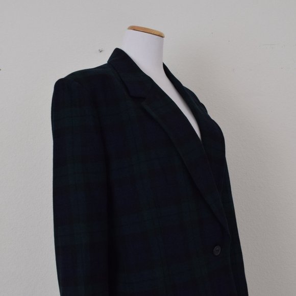 Vintage 90s Green/Navy Plaid Wool Acrylic Blazer by White Stag size 16 - Picture 8 of 10